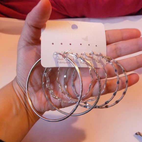 3 Pair Silver Hoop Earrings - Picture 2 of 2